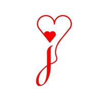 ligne de coeur de script de lettre j. du coeur. modèle de logo d'écriture manuscrite lettre j avec décoration en forme d'amour et de coeur. le premier vecteur de signature.