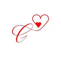 ligne de coeur de script de lettre g. du coeur. modèle de logo d'écriture manuscrite lettre g avec décoration en forme d'amour et de coeur. le premier vecteur de signature.