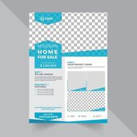 modèle de conception de flyer de vente de maison immobilière avec la couleur bleu océan vecteur