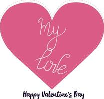 mon amour. carte d'amour heureuse saint valentin. texte dessiné à la main mon amour. coeur rose vecteur