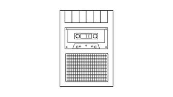ancien enregistreur vocal hipster vintage rétro avec cassette audio de musique pour l'enregistrement vocal des années 70, 80, 90. icône noir et blanc. illustration vectorielle vecteur