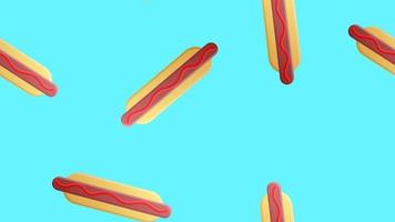 hot-dog nous fond bleu, illustration vectorielle, motif. petit pain avec saucisse, ketchup. collation préférée. papier peint pour restaurant, café, décor de cuisine. décoration de la zone de cuisson vecteur