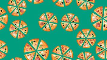 modèle sans couture de lettres de dessin animé de pizza sur fond vert. image vectorielle vecteur