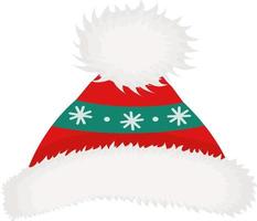 chapeaux de noël dans les tons rouges et verts avec des flocons de neige. un beau bonnet avec des flocons de neige et un gros pompon. illustration vectorielle dessinée à la main en style cartoon. mode d'hiver. accessoires de noël. vecteur