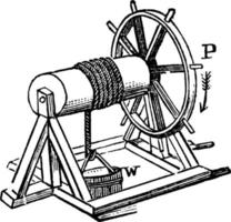 roue et essieu avec corde et seau, illustration vintage. vecteur