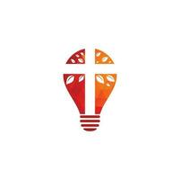 conception de logo de concept de forme d'ampoule d'église croisée. arbre abstrait symbole de croix religieuse icône vecteur conception. logo de l'église et de l'organisation chrétienne. logo de l'église de l'arbre croisé