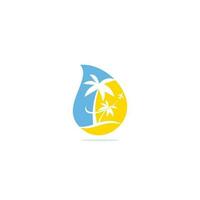 conception d'icône de logo de concept de forme de goutte de voyage de plage. modèle de logo de voyage. palmier avec vecteur de modèle de logo de vague océanique.