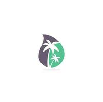 création de logo de plage tropicale et de palmier. création de logo vectoriel de concept de forme de goutte de palmier. logo de la plage