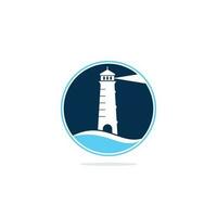 création de logo vectoriel phare. illustration de modèle de vecteur de conception de logo d'icône de phare de vagues.