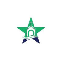 conception de logo de concept de forme d'étoile de bâtiment d'église. logo de modèle pour les églises et les chrétiens. logo du bâtiment de l'église croisée. vecteur