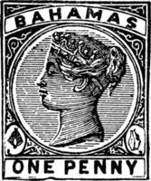 timbre d'un penny des bahamas en 1884, illustration vintage. vecteur