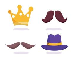 bonne fête des pères, ensemble d'icônes de chapeau de moustache couronne d'or vecteur