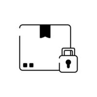 icône de style de ligne de livraison de fret de sécurité de cadenas de boîte en carton vecteur
