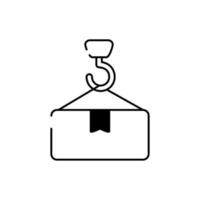 grue tenant une icône de style de ligne de livraison de fret de boîte en carton vecteur