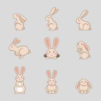jeu d'icônes de lapin mignon vecteur