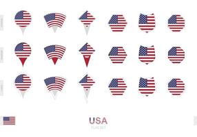 collection du drapeau américain sous différentes formes et avec trois effets différents. vecteur