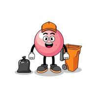 illustration de dessin animé de boule de gomme en tant que ramasseur d'ordures vecteur
