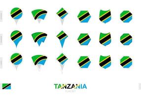 collection du drapeau de la tanzanie sous différentes formes et avec trois effets différents. vecteur
