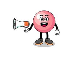 illustration de dessin animé de boule de gomme tenant un mégaphone vecteur