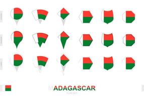 collection du drapeau de madagascar sous différentes formes et avec trois effets différents. vecteur