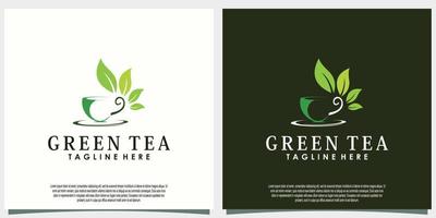 création de logo de thé vert avec concept créatif feuille et théière vecteur