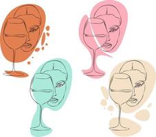 logo ou emblème de modèle linéaire de conception vectorielle - main féminine tenant un verre de vin. symbole abstrait pour les cours de bar à vin ou de sommelier vecteur