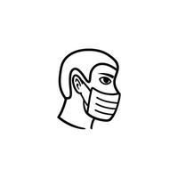 tête d'homme portant une illustration de masque médical vecteur