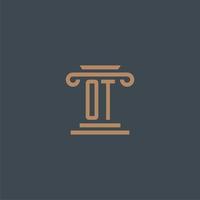 ot monogramme initial pour le logo du cabinet d'avocats avec un design de pilier vecteur
