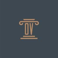 ov monogramme initial pour le logo du cabinet d'avocats avec un design de pilier vecteur