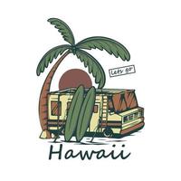 illustration de bus de camping avec texte hawaii vecteur