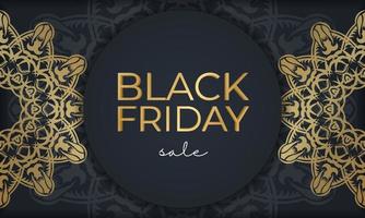 publicité festive pour les ventes du vendredi noir bleu foncé avec un motif rond en or vecteur