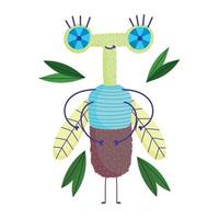 animal insecte drôle et feuilles de la nature en style cartoon vecteur