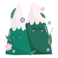 camping montagnes enneigées fleurs nature dans un style dessin animé vecteur