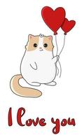 chat de dessin animé mignon avec des ballons. carte de voeux joyeuse saint valentin. illustration vectorielle. vecteur