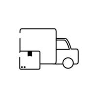 icône de style de ligne de livraison de fret de boîte en carton de véhicule de camion vecteur