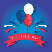 ballons de france avec ruban de conception de vecteur de joyeux jour de la bastille