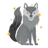 animal loup mignon avec des étoiles en dessin animé vecteur