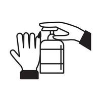 virus covid 19 mains pandémiques avec icône de style de ligne de savon liquide vecteur