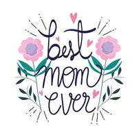 bonne fête des mères, meilleure maman jamais fleurs feuilles décoration ornement carte vecteur