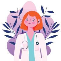 personnage féminin médecin avec stéthoscope et dessin animé uniforme vecteur