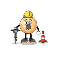 dessin animé de personnage de boule de sésame travaillant sur la construction de routes vecteur