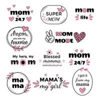 ensemble de phrases sur maman. citations de maman. bonne fête des mères en disant. phrase de motivation et d'inspiration. couleurs rose et noir. concept de bonne fête des mères. vecteur