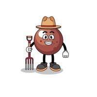 mascotte de dessin animé de fermier de boule de chocolat vecteur