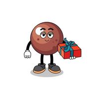 illustration de mascotte de boule de chocolat donnant un cadeau vecteur