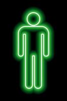 un simple symbole stylisé d'un homme. signe masculin. contour néon vert sur fond noir. signer les toilettes des hommes. vecteur