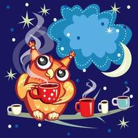 hibou mignon avec une tasse de café vecteur