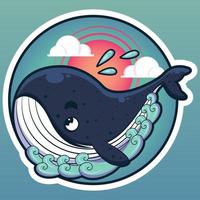 illustration de dessin animé mignon autocollant baleine vecteur