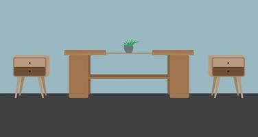bac à fleurs sur table de meuble en bois ou bureau et vecteur de table de chevet scandinave en bois