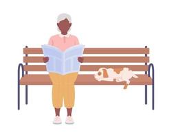 vieille dame assise sur un banc dans des personnages vectoriels de couleur semi-plat du parc. chiffres modifiables. personne de tout le corps sur blanc. illustration de style dessin animé simple de loisirs pour la conception graphique et l'animation web vecteur