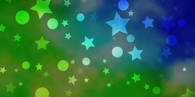 fond de vecteur bleu clair, vert avec des cercles, des étoiles.